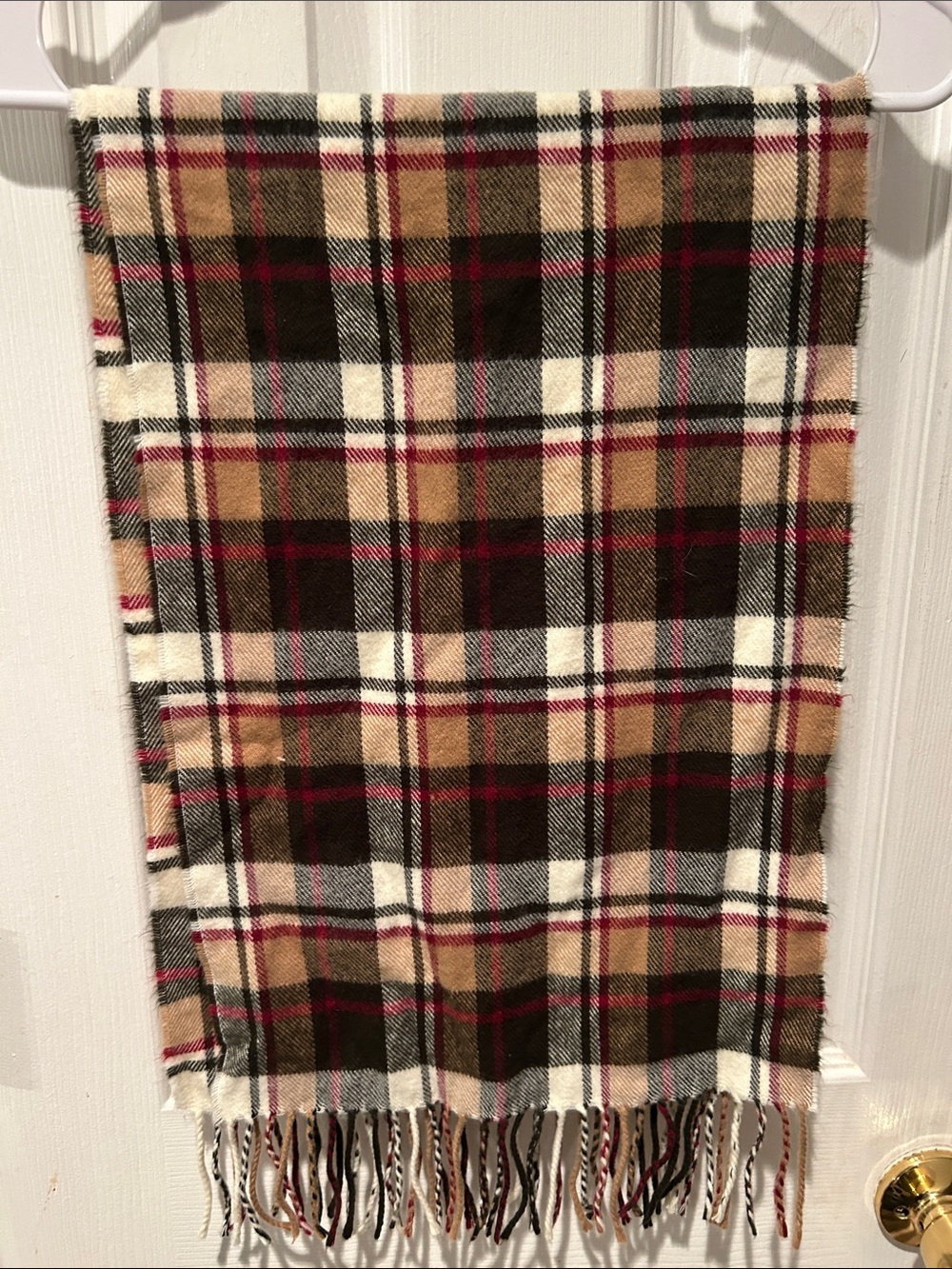 Cashmere Plaid Scarf in Brown, Cream & Red